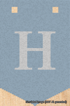 A simulated image of the stitched needlepoint design: Banner 18m Pointed H White on Light Blue. Not A.I. generated.