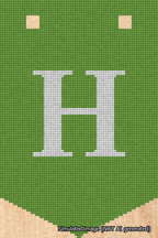 A simulated image of the stitched needlepoint design: Banner 18m Pointed H White on Light Green. Not A.I. generated.