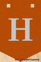 A simulated image of the stitched needlepoint design: Banner 18m Pointed H White on Orange. Not A.I. generated.