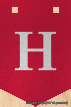 A simulated image of the stitched needlepoint design: Banner 18m Pointed H White on Red. Not A.I. generated.