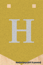 A simulated image of the stitched needlepoint design: Banner 18m Pointed H White on Yellow. Not A.I. generated.