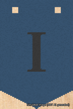A simulated image of the stitched needlepoint design: Banner 18m Pointed I Black on Blue. Not A.I. generated.