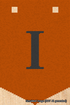 A simulated image of the stitched needlepoint design: Banner 18m Pointed I Black on Orange. Not A.I. generated.
