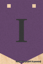 A simulated image of the stitched needlepoint design: Banner 18m Pointed I Black on Purple. Not A.I. generated.