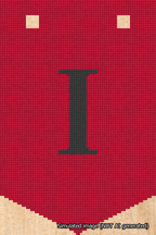 A simulated image of the stitched needlepoint design: Banner 18m Pointed I Black on Red. Not A.I. generated.