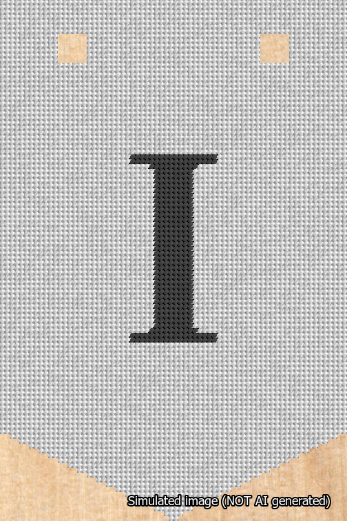 A simulated image of the stitched needlepoint design: Banner 18m Pointed I Black on White. Not A.I. generated.