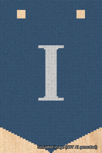 A simulated image of the stitched needlepoint design: Banner 18m Pointed I White on Blue. Not A.I. generated.