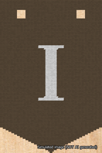 A simulated image of the stitched needlepoint design: Banner 18m Pointed I White on Brown. Not A.I. generated.