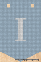 A simulated image of the stitched needlepoint design: Banner 18m Pointed I White on Light Blue. Not A.I. generated.