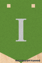 A simulated image of the stitched needlepoint design: Banner 18m Pointed I White on Light Green. Not A.I. generated.
