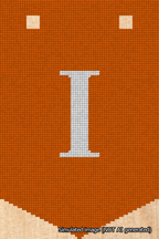 A simulated image of the stitched needlepoint design: Banner 18m Pointed I White on Orange. Not A.I. generated.
