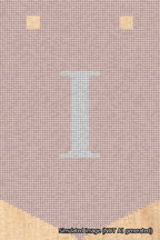 A simulated image of the stitched needlepoint design: Banner 18m Pointed I White on Pink. Not A.I. generated.