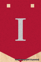 A simulated image of the stitched needlepoint design: Banner 18m Pointed I White on Red. Not A.I. generated.