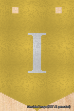 A simulated image of the stitched needlepoint design: Banner 18m Pointed I White on Yellow. Not A.I. generated.