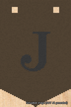 A simulated image of the stitched needlepoint design: Banner 18m Pointed J Black on Brown. Not A.I. generated.