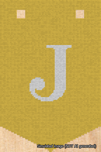 A simulated image of the stitched needlepoint design: Banner 18m Pointed J White on Yellow. Not A.I. generated.
