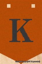 A simulated image of the stitched needlepoint design: Banner 18m Pointed K Black on Orange. Not A.I. generated.