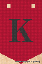 A simulated image of the stitched needlepoint design: Banner 18m Pointed K Black on Red. Not A.I. generated.