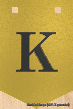 A simulated image of the stitched needlepoint design: Banner 18m Pointed K Black on Yellow. Not A.I. generated.