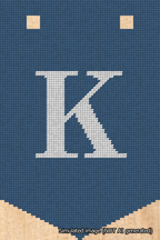 A simulated image of the stitched needlepoint design: Banner 18m Pointed K White on Blue. Not A.I. generated.