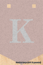 A simulated image of the stitched needlepoint design: Banner 18m Pointed K White on Pink. Not A.I. generated.