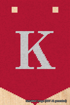 A simulated image of the stitched needlepoint design: Banner 18m Pointed K White on Red. Not A.I. generated.