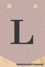 A simulated image of the stitched needlepoint design: Banner 18m Pointed L Black on Pink. Not A.I. generated.