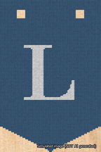 A simulated image of the stitched needlepoint design: Banner 18m Pointed L White on Blue. Not A.I. generated.