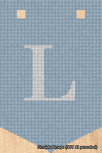 A simulated image of the stitched needlepoint design: Banner 18m Pointed L White on Light Blue. Not A.I. generated.