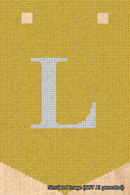 A simulated image of the stitched needlepoint design: Banner 18m Pointed L White on Yellow. Not A.I. generated.