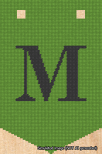A simulated image of the stitched needlepoint design: Banner 18m Pointed M Black on Light Green. Not A.I. generated.