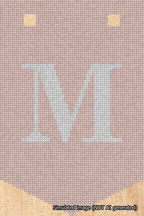 A simulated image of the stitched needlepoint design: Banner 18m Pointed M White on Pink. Not A.I. generated.