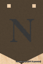 A simulated image of the stitched needlepoint design: Banner 18m Pointed N Black on Brown. Not A.I. generated.