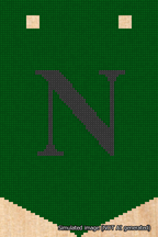 A simulated image of the stitched needlepoint design: Banner 18m Pointed N Black on Green. Not A.I. generated.