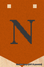 A simulated image of the stitched needlepoint design: Banner 18m Pointed N Black on Orange. Not A.I. generated.
