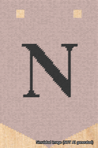 A simulated image of the stitched needlepoint design: Banner 18m Pointed N Black on Pink. Not A.I. generated.