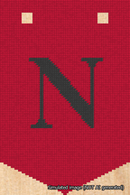A simulated image of the stitched needlepoint design: Banner 18m Pointed N Black on Red. Not A.I. generated.