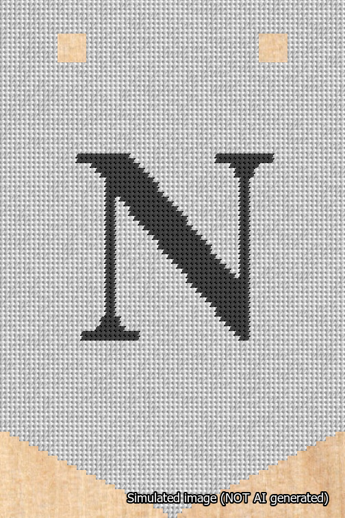 A simulated image of the stitched needlepoint design: Banner 18m Pointed N Black on White. Not A.I. generated.