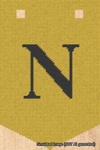 A simulated image of the stitched needlepoint design: Banner 18m Pointed N Black on Yellow. Not A.I. generated.