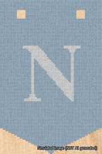 A simulated image of the stitched needlepoint design: Banner 18m Pointed N White on Light Blue. Not A.I. generated.