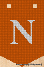 A simulated image of the stitched needlepoint design: Banner 18m Pointed N White on Orange. Not A.I. generated.