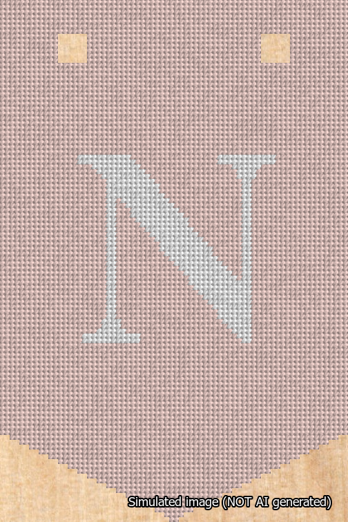 A simulated image of the stitched needlepoint design: Banner 18m Pointed N White on Pink. Not A.I. generated.