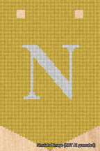 A simulated image of the stitched needlepoint design: Banner 18m Pointed N White on Yellow. Not A.I. generated.