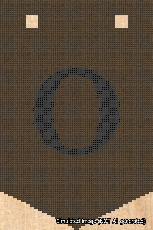 A simulated image of the stitched needlepoint design: Banner 18m Pointed O Black on Brown. Not A.I. generated.