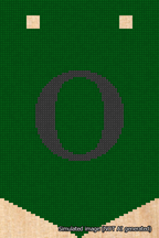 A simulated image of the stitched needlepoint design: Banner 18m Pointed O Black on Green. Not A.I. generated.