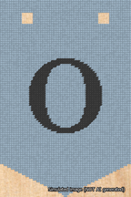 A simulated image of the stitched needlepoint design: Banner 18m Pointed O Black on Light Blue. Not A.I. generated.