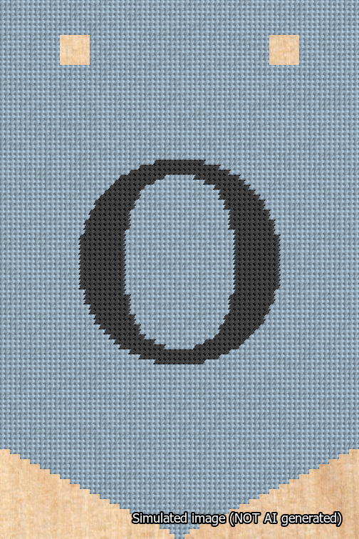 A simulated image of the stitched needlepoint design: Banner 18m Pointed O Black on Light Blue. Not A.I. generated.