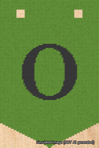 A simulated image of the stitched needlepoint design: Banner 18m Pointed O Black on Light Green. Not A.I. generated.