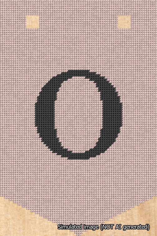 A simulated image of the stitched needlepoint design: Banner 18m Pointed O Black on Pink. Not A.I. generated.