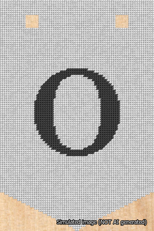 A simulated image of the stitched needlepoint design: Banner 18m Pointed O Black on White. Not A.I. generated.
